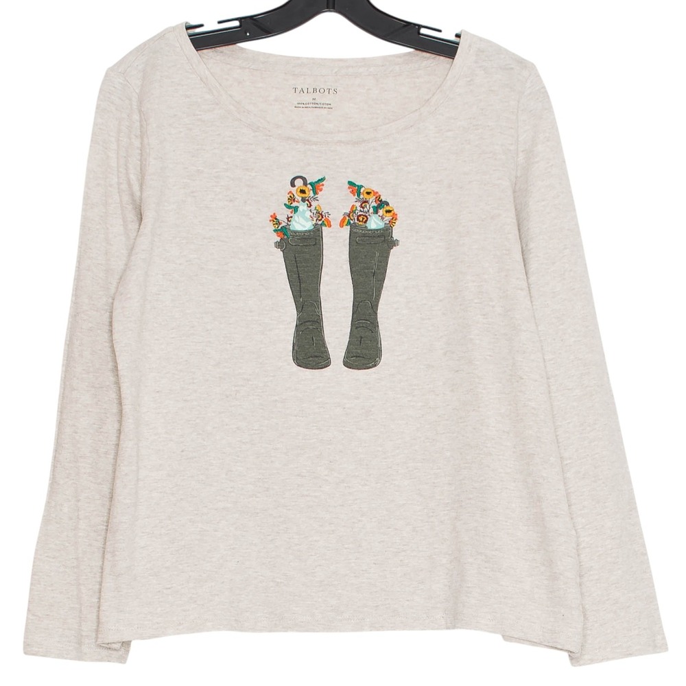 Talbots Top Cottage Country Farmhouse Embroidered Western Garden Casual Medium